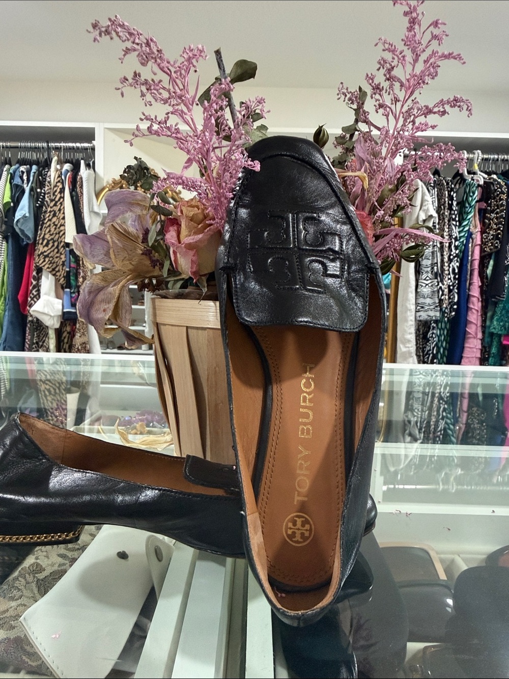 Tory Burch Black Leather Logo Loafers